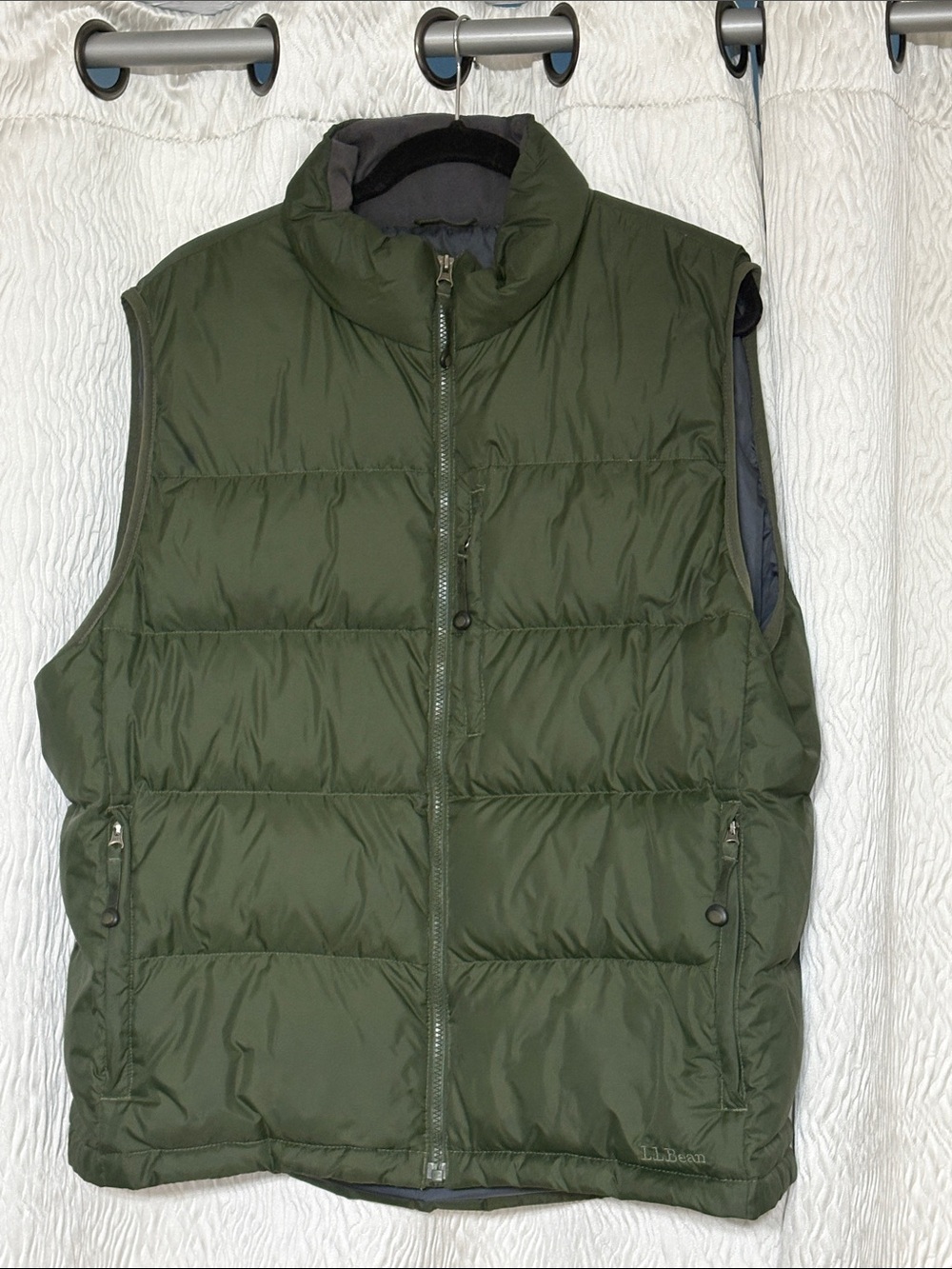 LL Bean Vest Green Goose Down Quilted Puffer Vest Full Zip Pockets-Men’s XL